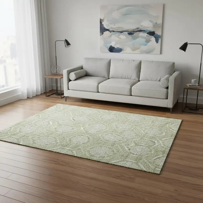 Artichoke Green And Ivory Medallion Washable Area Rug With UV Protection Photo 2