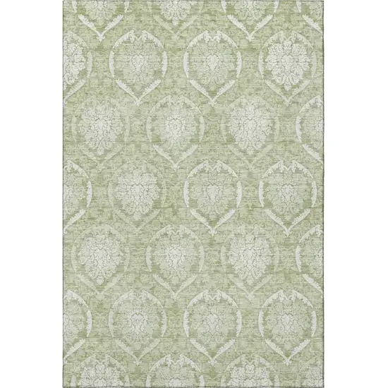 Artichoke Green And Ivory Medallion Washable Area Rug With UV Protection Photo 4