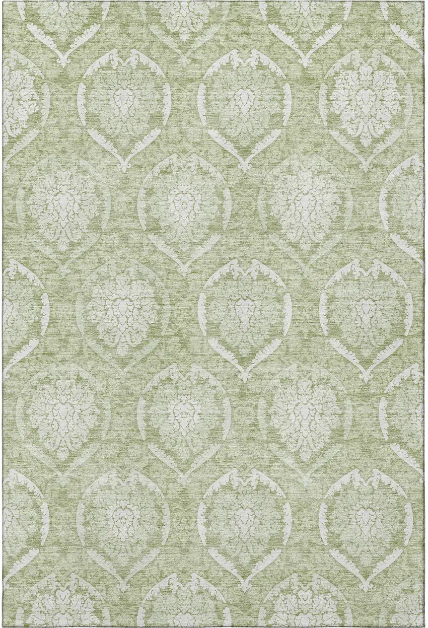 Artichoke Green And Ivory Medallion Washable Area Rug With UV Protection Photo 4