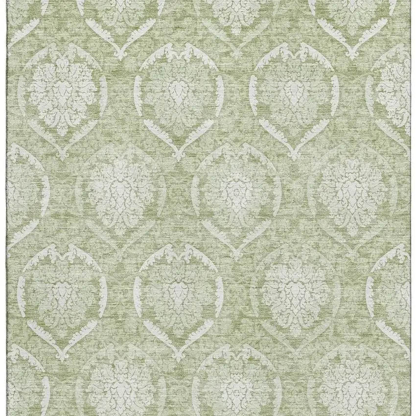 Artichoke Green And Ivory Medallion Washable Area Rug With UV Protection Photo 3