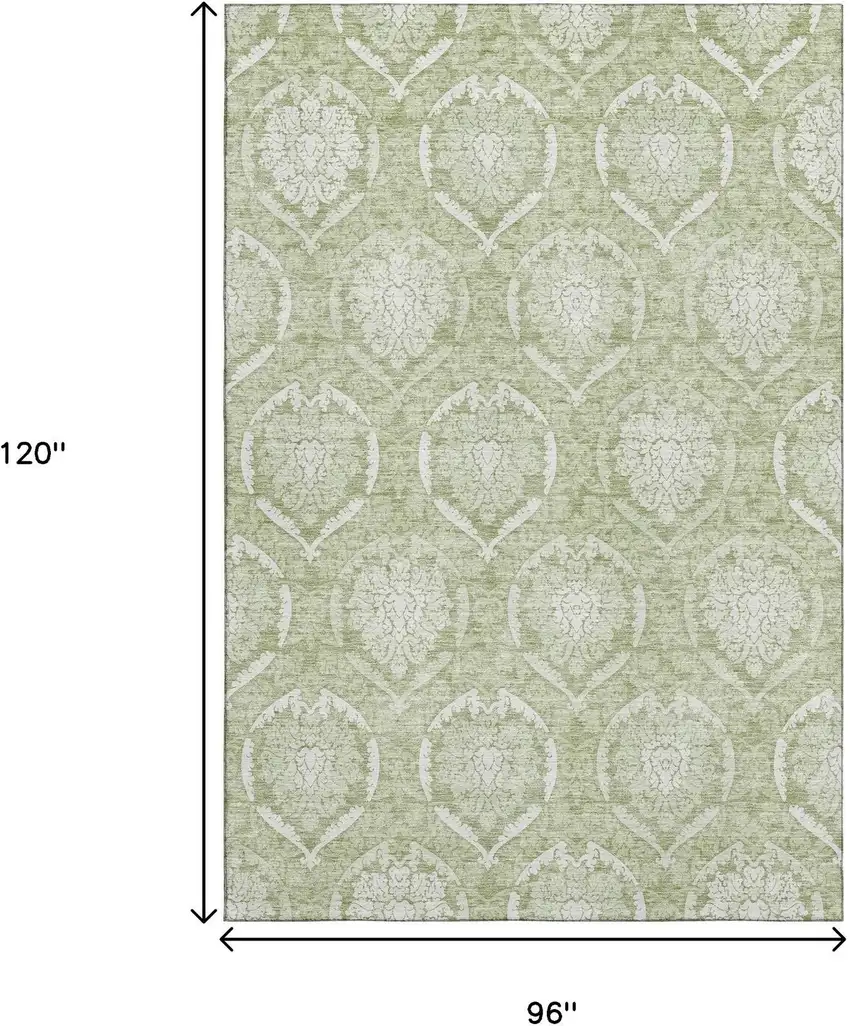 Artichoke Green And Ivory Medallion Washable Area Rug With UV Protection Photo 3