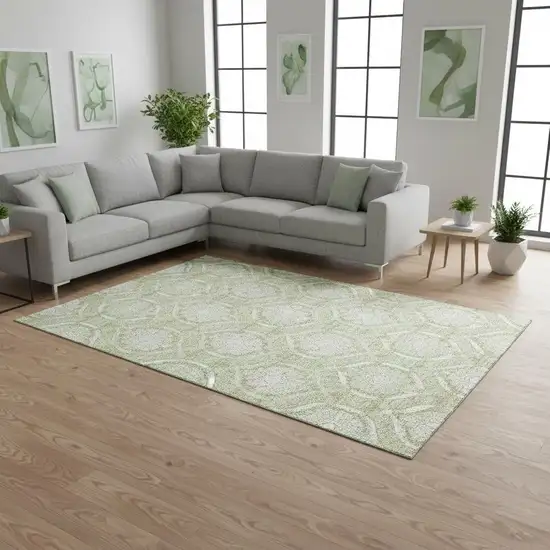 Artichoke Green And Ivory Medallion Washable Area Rug With UV Protection Photo 2