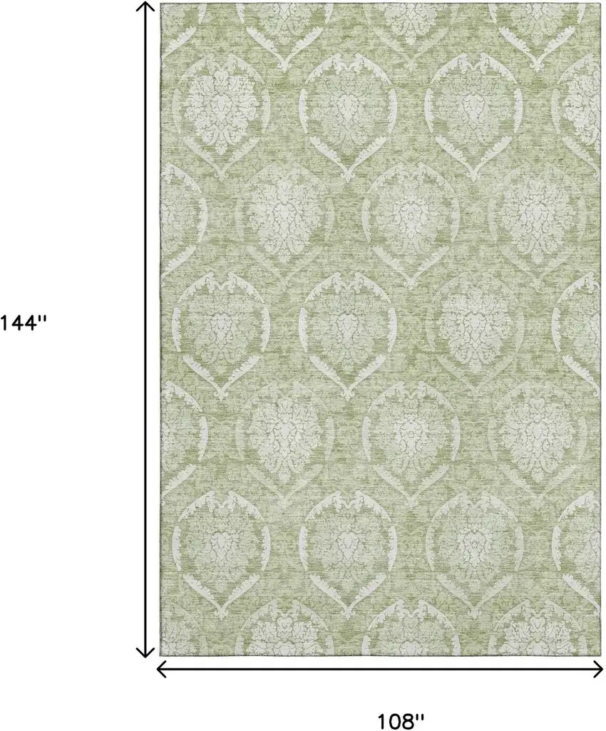 Artichoke Green And Ivory Medallion Washable Area Rug With UV Protection Photo 3