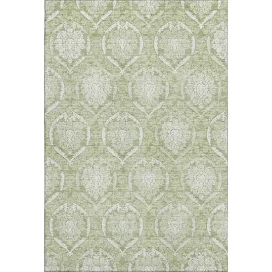 Artichoke Green And Ivory Medallion Washable Area Rug With UV Protection Photo 1