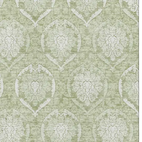 Artichoke Green And Ivory Medallion Washable Area Rug With UV Protection Photo 3
