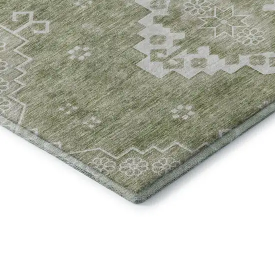 Artichoke Green And Ivory Medallion Washable Area Rug With UV Protection Photo 8