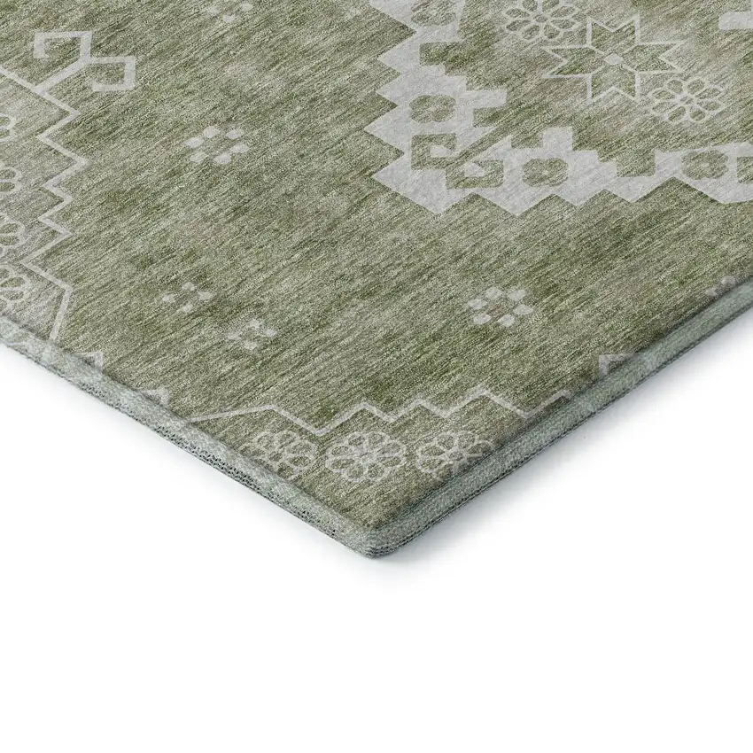 Artichoke Green And Ivory Medallion Washable Area Rug With UV Protection Photo 8