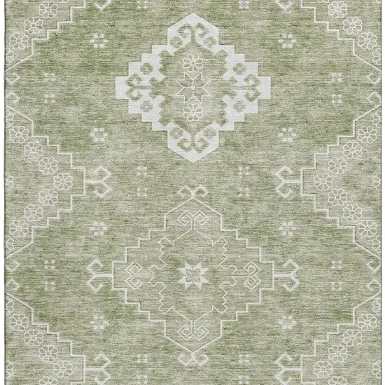 Artichoke Green And Ivory Medallion Washable Area Rug With UV Protection Photo 4