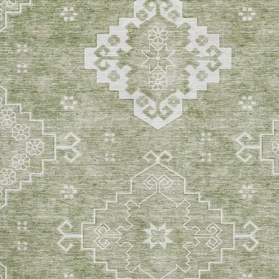 Artichoke Green And Ivory Medallion Washable Area Rug With UV Protection Photo 3