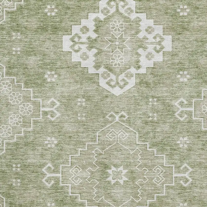 Artichoke Green And Ivory Medallion Washable Area Rug With UV Protection Photo 3