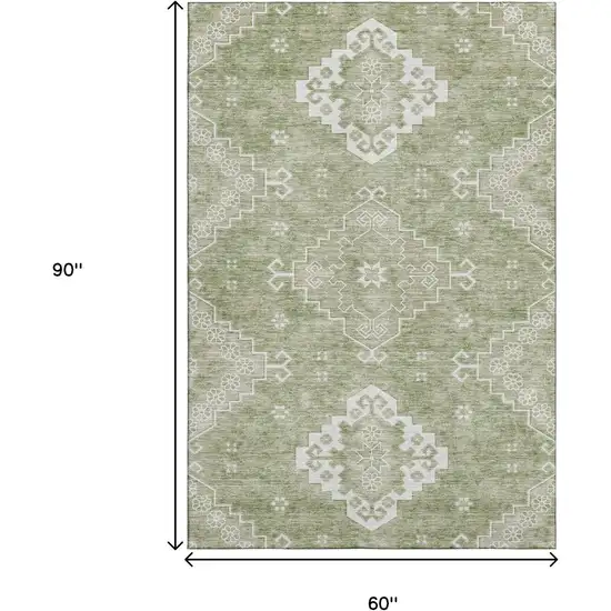 Artichoke Green And Ivory Medallion Washable Area Rug With UV Protection Photo 3
