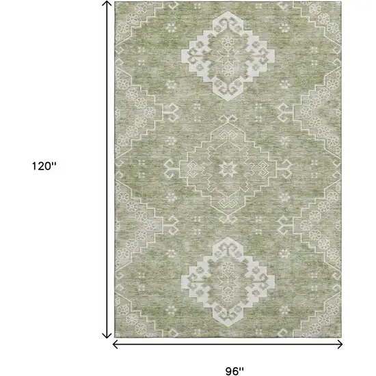 Artichoke Green And Ivory Medallion Washable Area Rug With UV Protection Photo 3