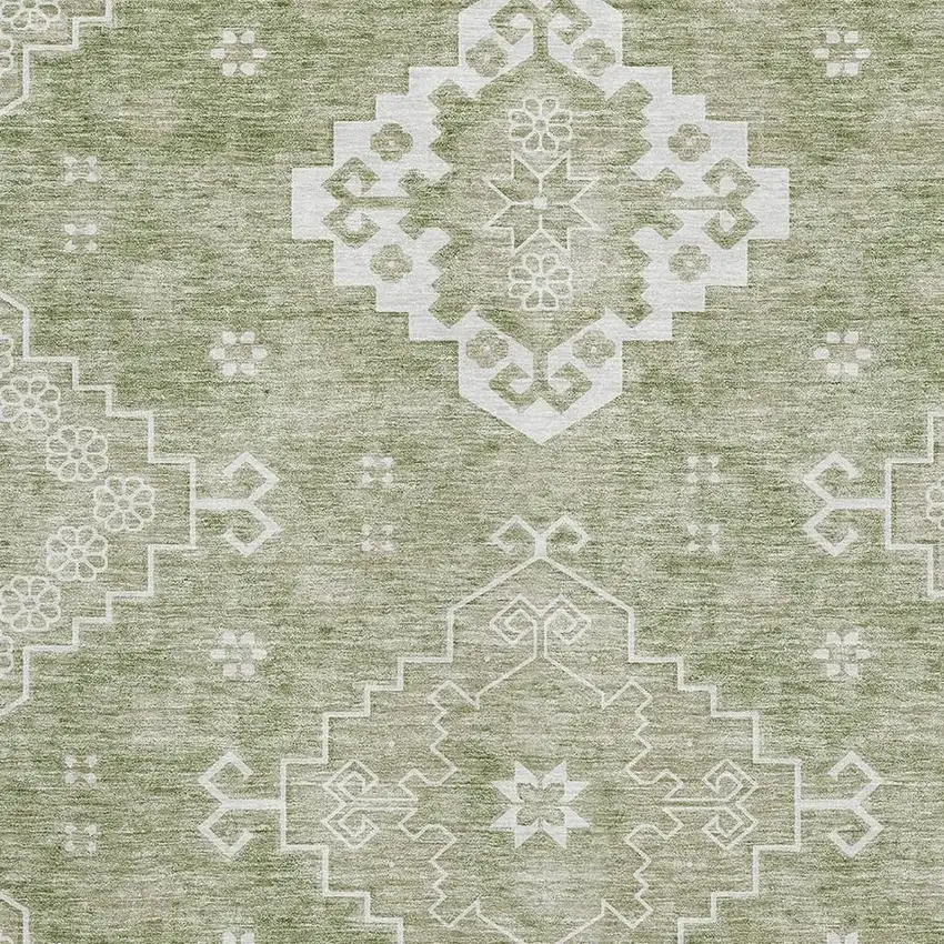 Artichoke Green And Ivory Medallion Washable Area Rug With UV Protection Photo 3