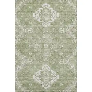 Photo of Artichoke Green And Ivory Medallion Washable Area Rug With UV Protection