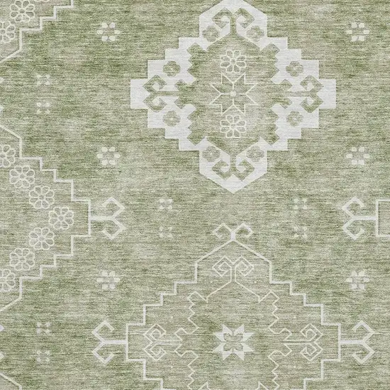 Artichoke Green And Ivory Medallion Washable Area Rug With UV Protection Photo 3