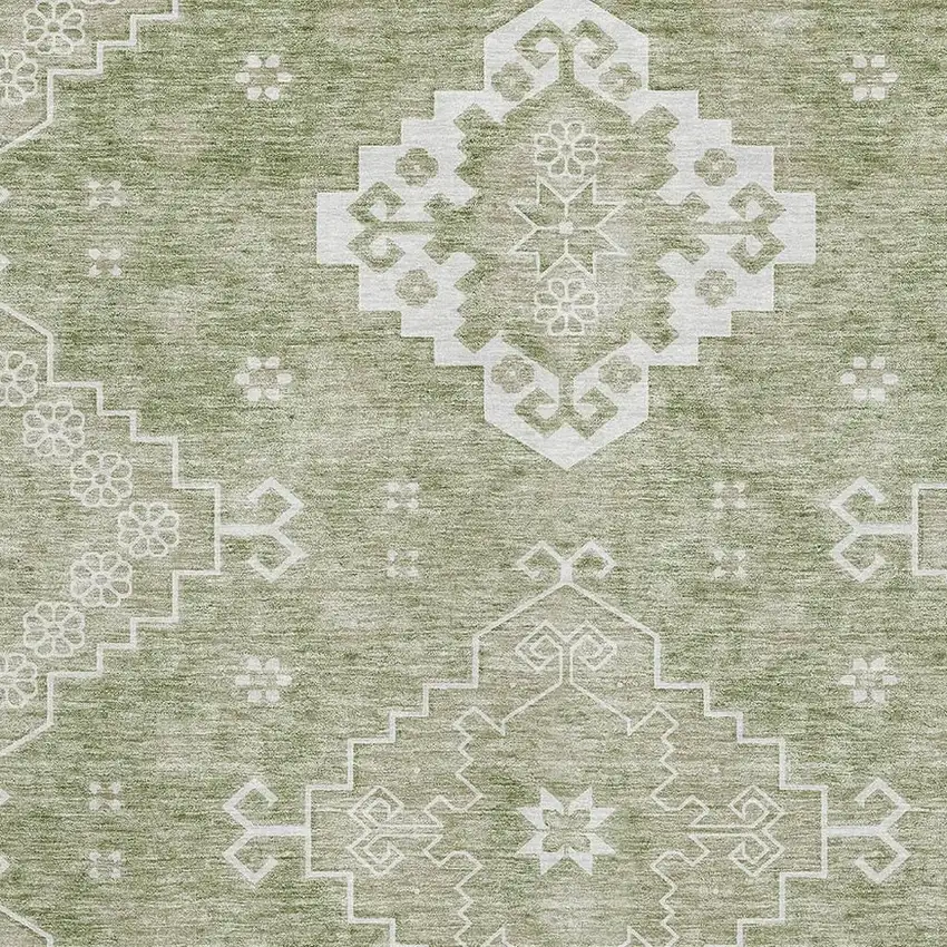 Artichoke Green And Ivory Medallion Washable Area Rug With UV Protection Photo 3