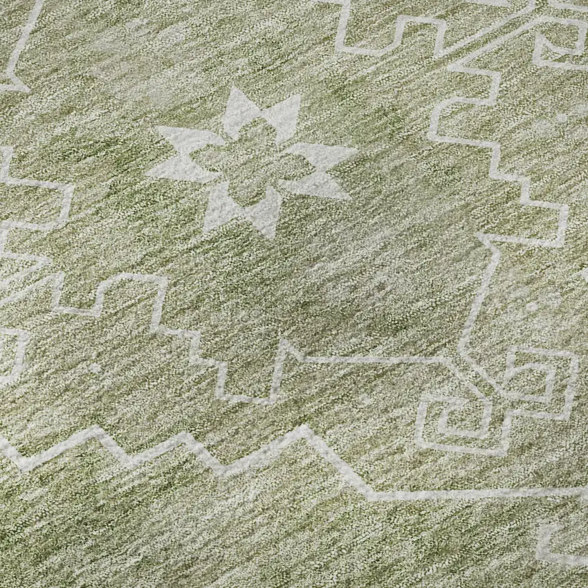 Artichoke Green And Ivory Medallion Washable Area Rug With UV Protection Photo 9