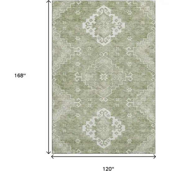 Artichoke Green And Ivory Medallion Washable Area Rug With UV Protection Photo 3