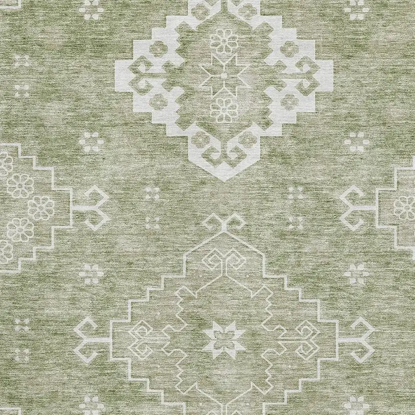 Artichoke Green And Ivory Medallion Washable Area Rug With UV Protection Photo 3