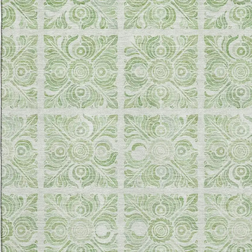 Artichoke Green And Ivory Medallion Washable Area Rug With UV Protection Photo 3