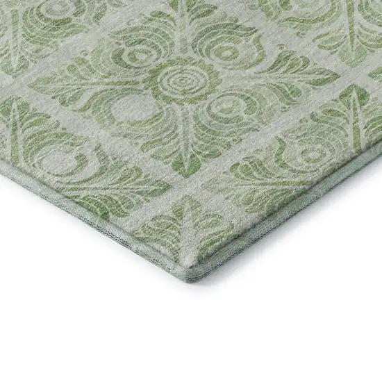 Artichoke Green And Ivory Medallion Washable Area Rug With UV Protection Photo 8