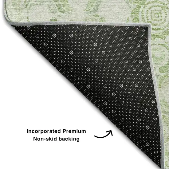 Artichoke Green And Ivory Medallion Washable Area Rug With UV Protection Photo 7