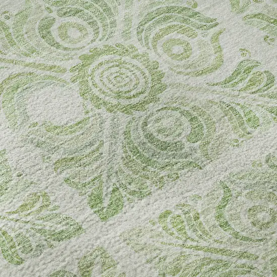 Artichoke Green And Ivory Medallion Washable Area Rug With UV Protection Photo 9