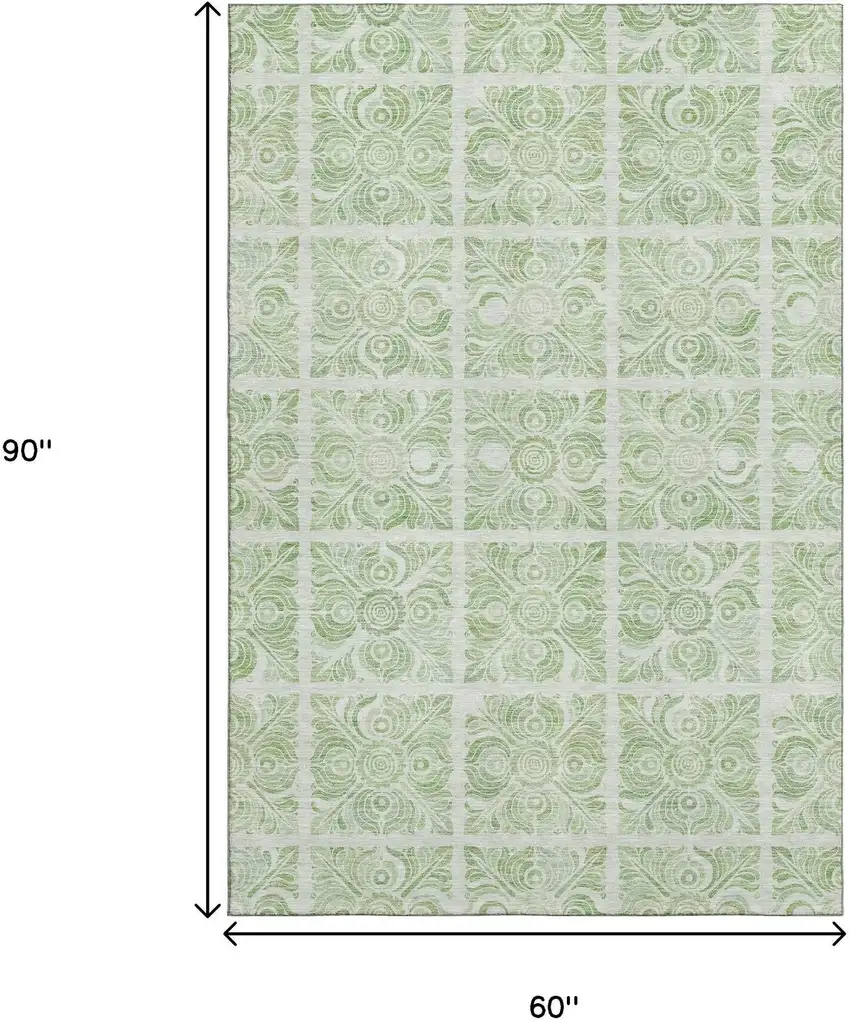 Artichoke Green And Ivory Medallion Washable Area Rug With UV Protection Photo 3