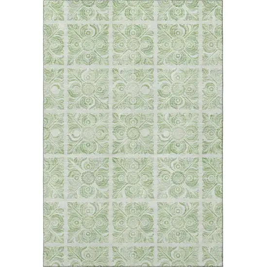 Artichoke Green And Ivory Medallion Washable Area Rug With UV Protection Photo 4