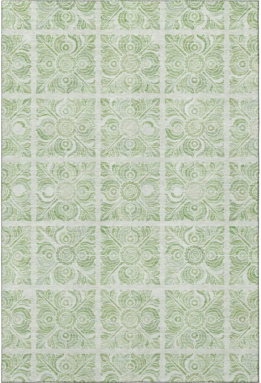 Artichoke Green And Ivory Medallion Washable Area Rug With UV Protection Photo 4