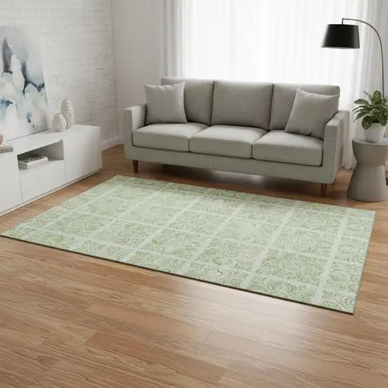 Artichoke Green And Ivory Medallion Washable Area Rug With UV Protection Photo 2