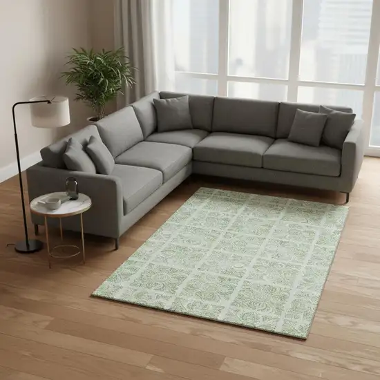 Artichoke Green And Ivory Medallion Washable Area Rug With UV Protection Photo 2