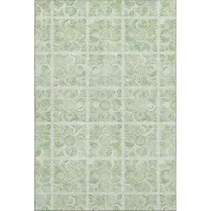 Photo of Artichoke Green And Ivory Medallion Washable Area Rug With UV Protection