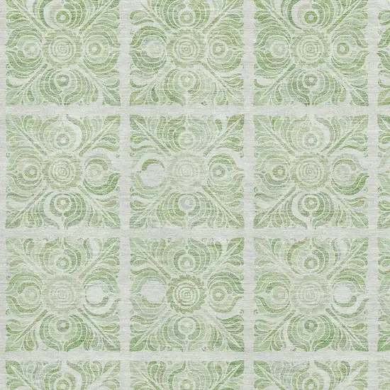 Artichoke Green And Ivory Medallion Washable Area Rug With UV Protection Photo 3