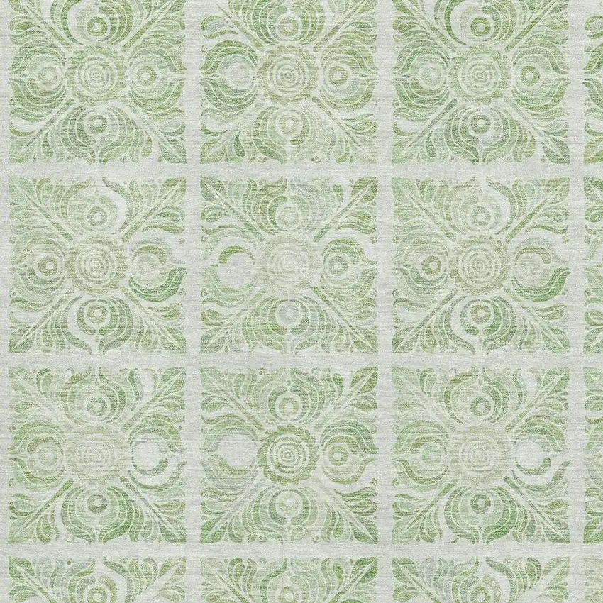 Artichoke Green And Ivory Medallion Washable Area Rug With UV Protection Photo 3
