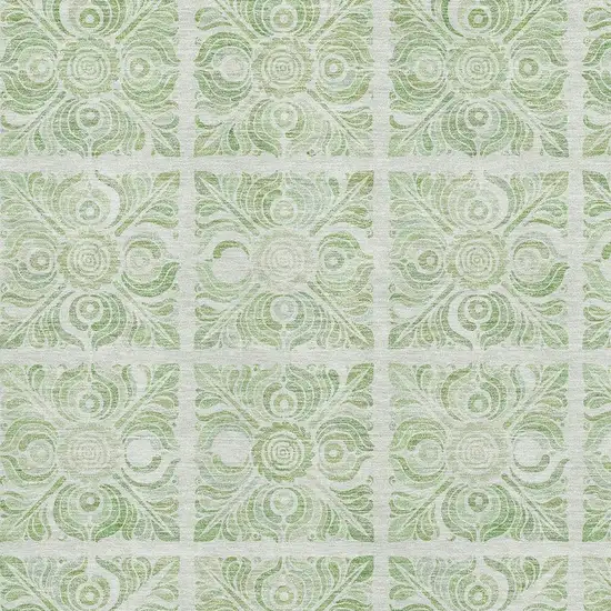 Artichoke Green And Ivory Medallion Washable Area Rug With UV Protection Photo 3