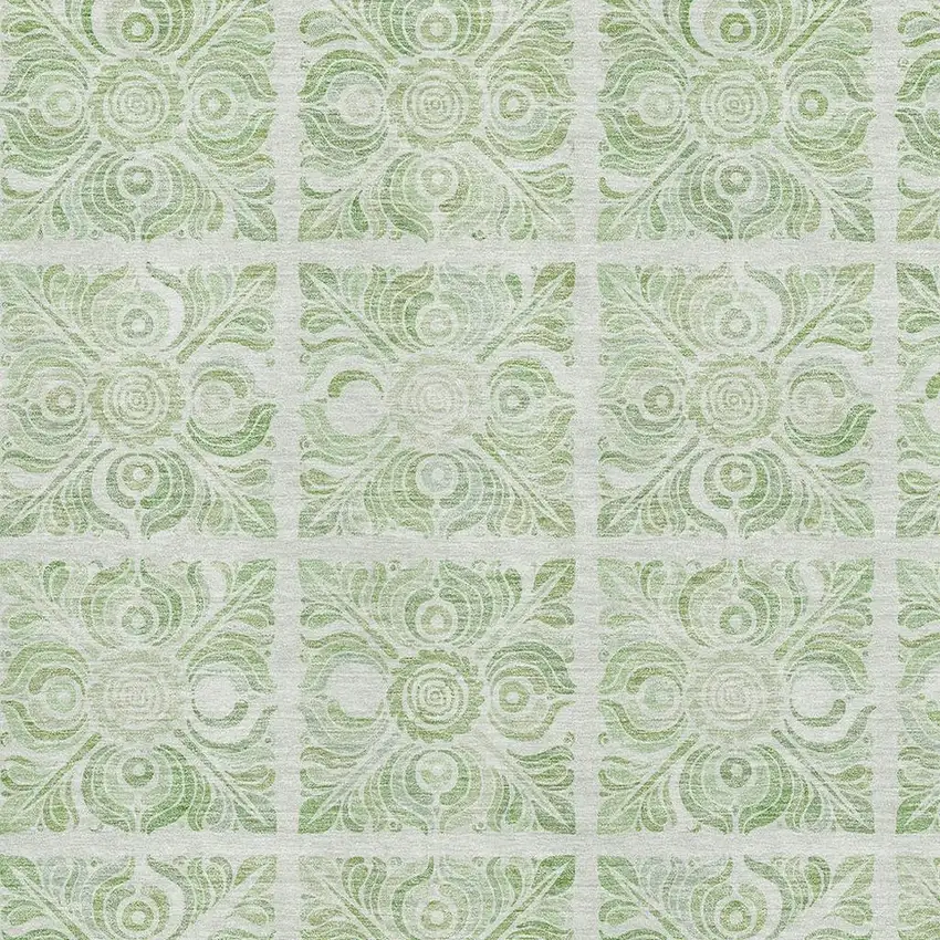 Artichoke Green And Ivory Medallion Washable Area Rug With UV Protection Photo 3