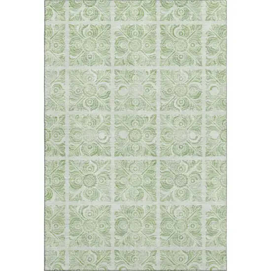Artichoke Green And Ivory Medallion Washable Area Rug With UV Protection Photo 1