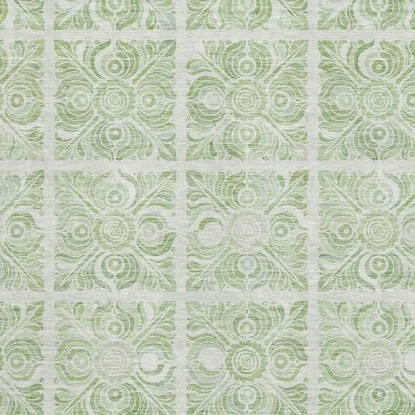 Artichoke Green And Ivory Medallion Washable Area Rug With UV Protection Photo 3