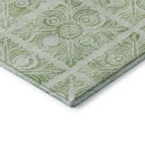 Photo of Artichoke Green And Ivory Medallion Washable Area Rug With UV Protection