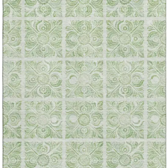 Artichoke Green And Ivory Medallion Washable Area Rug With UV Protection Photo 4