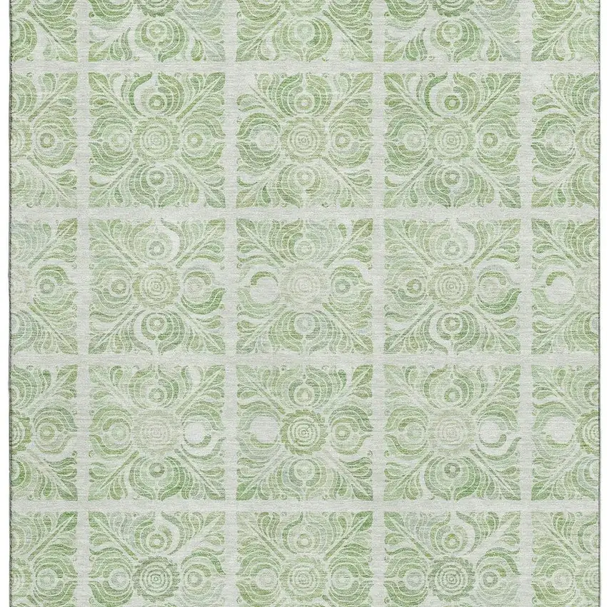 Artichoke Green And Ivory Medallion Washable Area Rug With UV Protection Photo 4