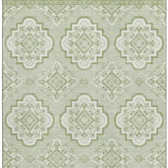 Artichoke Green And Ivory Medallion Washable Area Rug With UV Protection Photo 4