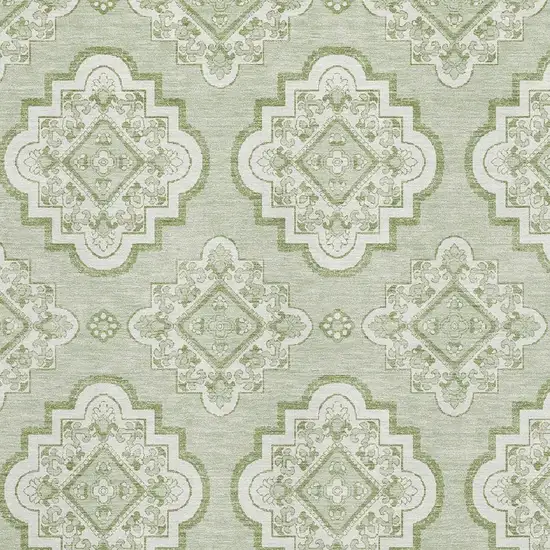 Artichoke Green And Ivory Medallion Washable Area Rug With UV Protection Photo 3