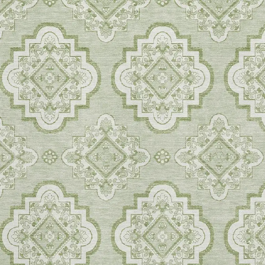 Artichoke Green And Ivory Medallion Washable Area Rug With UV Protection Photo 3