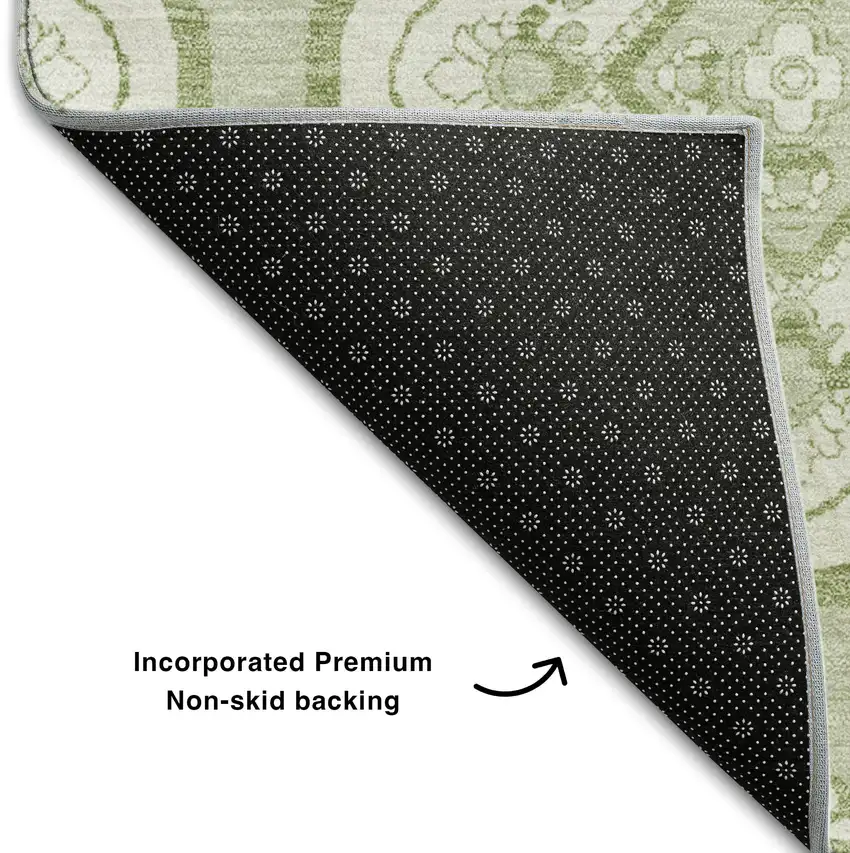Artichoke Green And Ivory Medallion Washable Area Rug With UV Protection Photo 7