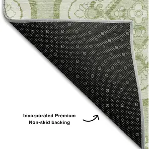 Photo of Artichoke Green And Ivory Medallion Washable Area Rug With UV Protection