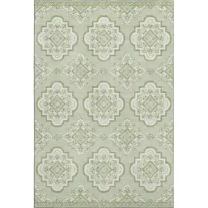 Photo of Artichoke Green And Ivory Medallion Washable Area Rug With UV Protection