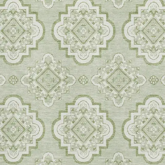 Artichoke Green And Ivory Medallion Washable Area Rug With UV Protection Photo 3