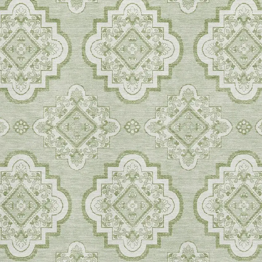 Artichoke Green And Ivory Medallion Washable Area Rug With UV Protection Photo 3